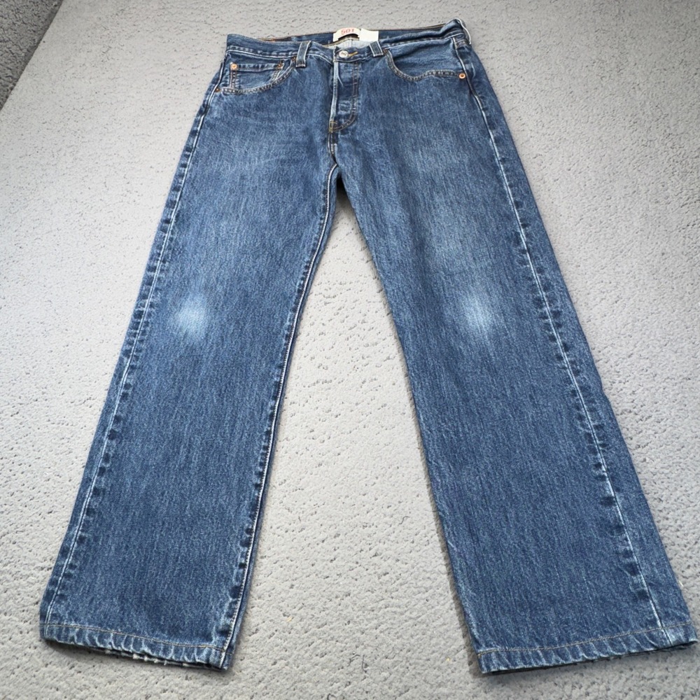 Levis 501 Jeans Mens 32x27 Blue Red Batwing Denim Button Fly Straight USA